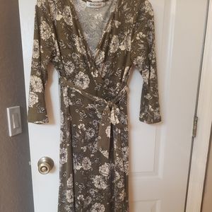 Olive Floral Faux Wrap Maxi Dress
